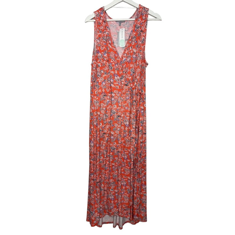 Orange Floral V-Neck Sleeveless Midi Dress
